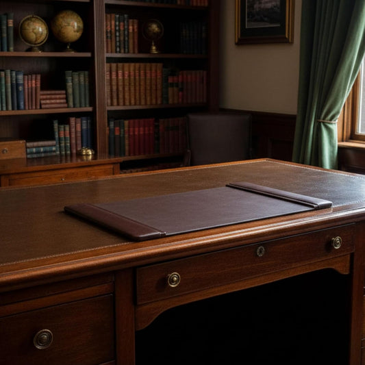 Leather Desk Pad with Side Rails - Luxury Leather Desk Blotter for Writing - Executive Desk Surface Protector - (Chocolate Brown, 25.5 x 17.25”)