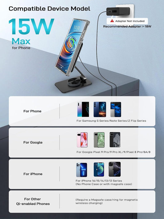 Compatible with MagSafe Charger, 15W Magnetic Charger Stand for Phones