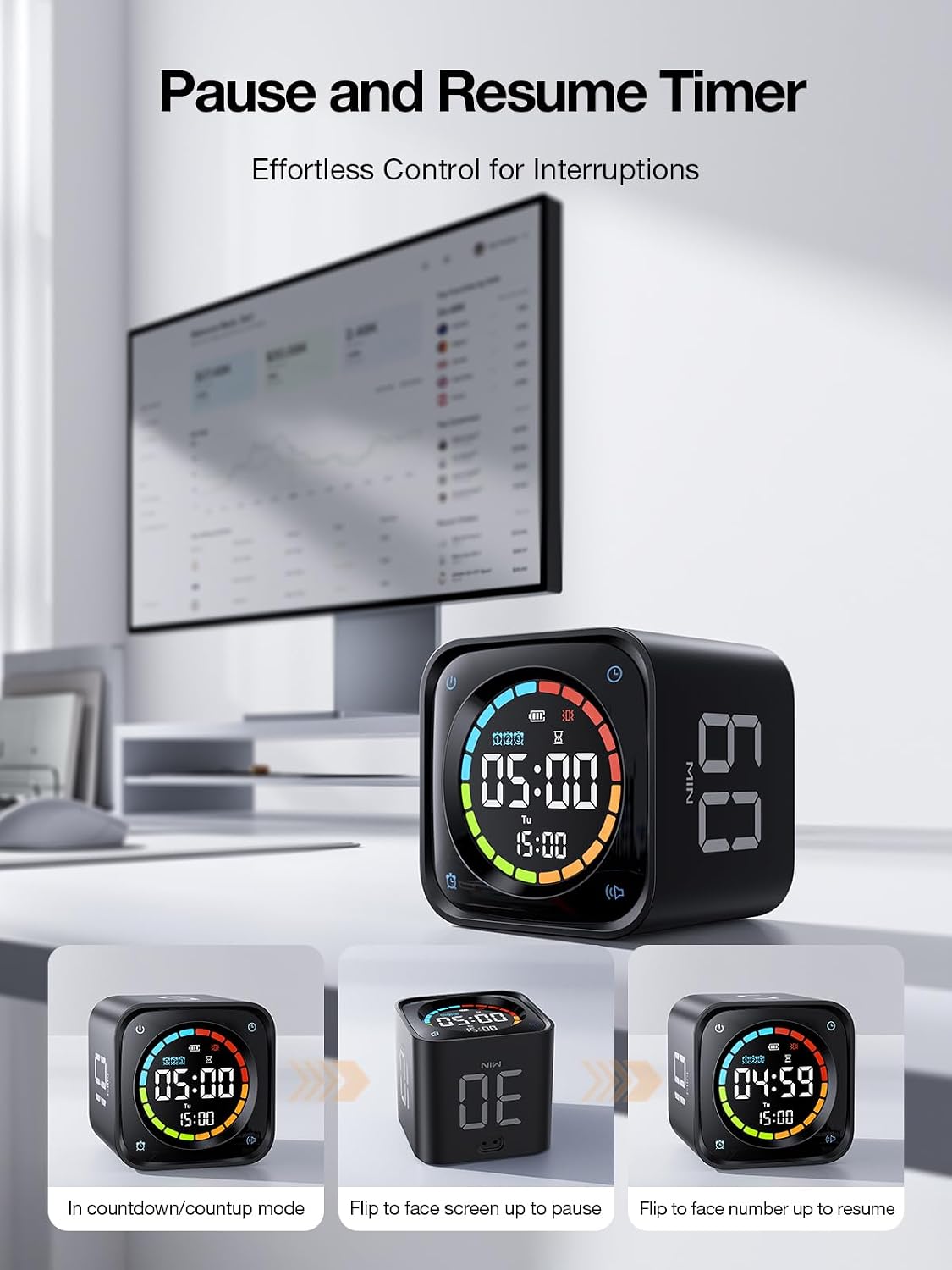 TK3 Pomodoro Timer Cube for Focus, Study, Work, Task, ADHD,Kitchen