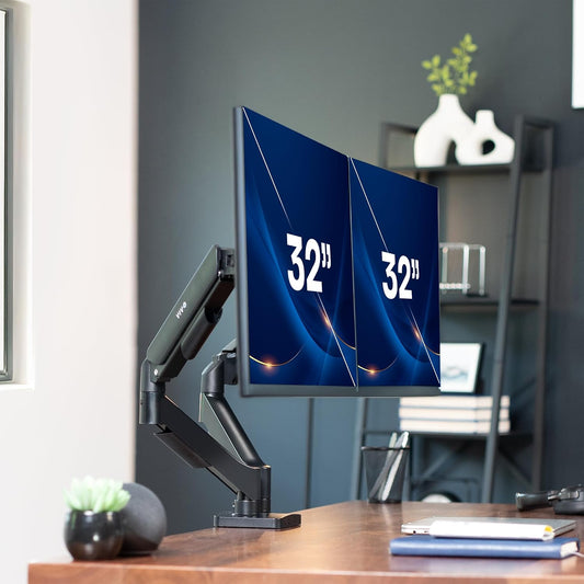 Dual Monitor Stand, Fully Adjustable Arms for 17 to 32 inch Screens, Mechanical Articulating Desk Mount, Gaming and Office Setups, VESA 75x75, 100x100, Max 19.8 lbs, Classic, Black, STAND-V002O