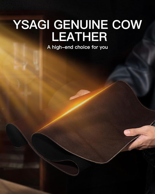 Genuine Leather Desk Mat, 31.5"x15.8" Office Desk Pad, Thick Premium Table Pad with Stitched Line, Non-Slip Laptop Writing Pad with Rubber Base (Dark Brown, 31.5"x15.8")