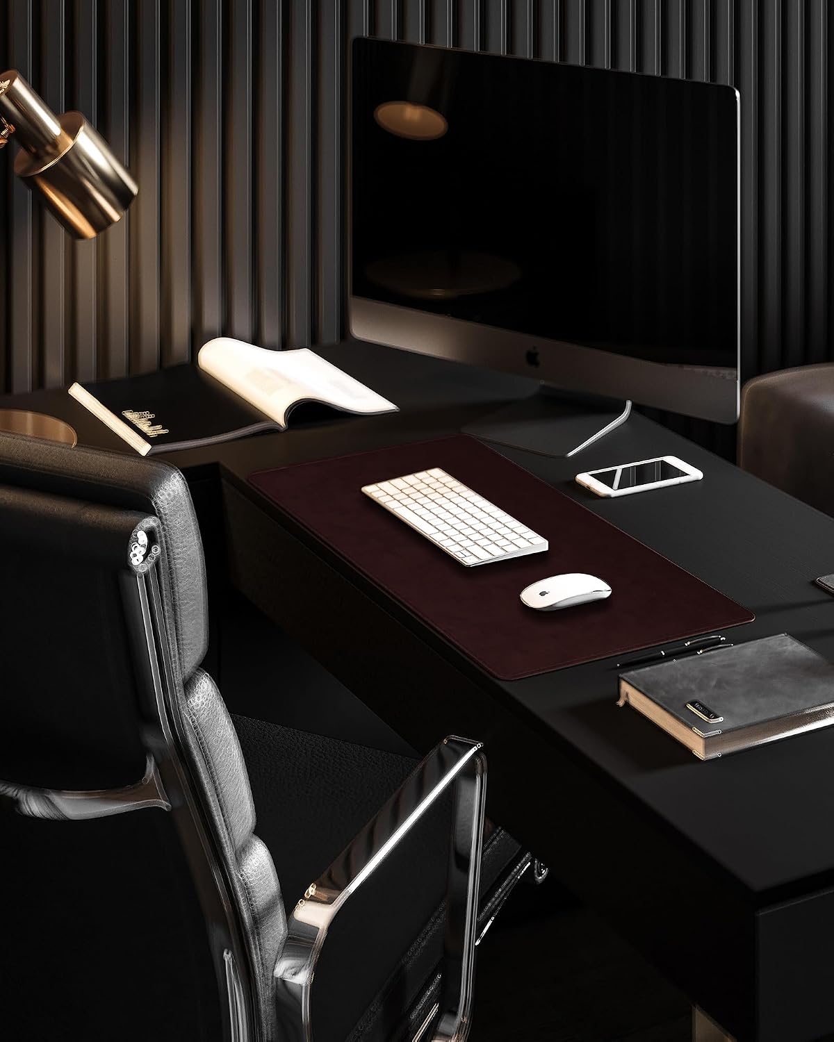 Genuine Leather Desk Mat, 31.5"x15.8" Office Desk Pad, Thick Premium Table Pad with Stitched Line, Non-Slip Laptop Writing Pad with Rubber Base (Dark Brown, 31.5"x15.8")