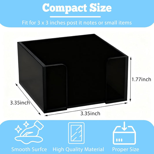 Black Acrylic Sticky Note Holder, 3x3 Crystal Clear Notepad Holder with Anti-Slip Base Post It Note Holder Sticky Note, Dispenser for Office Desk, Home Organizer