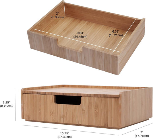 Bamboo Drawer, Stackable Storage Solution for office products pens, pencils, scissors, notepads, business cards and more