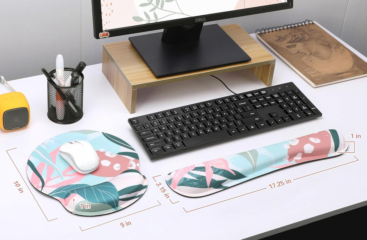 Mouse Pad and Keyboard Wrist Rest- Ergonomic Wrist Rest for Computer Keyboard and Mouse Pad, Memory Foam Wrist Support for Comfy Typing, Ideal for Laptop, Office, Gaming