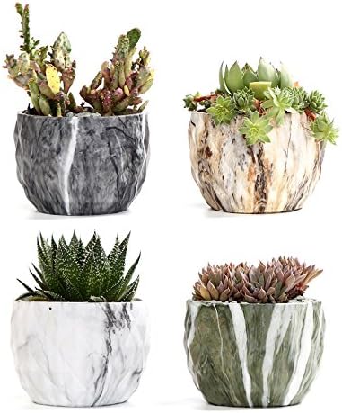 Sun-E Ceramic Succulent Pots, 3.35 Inch Marbled Flower Pots, Set of 4