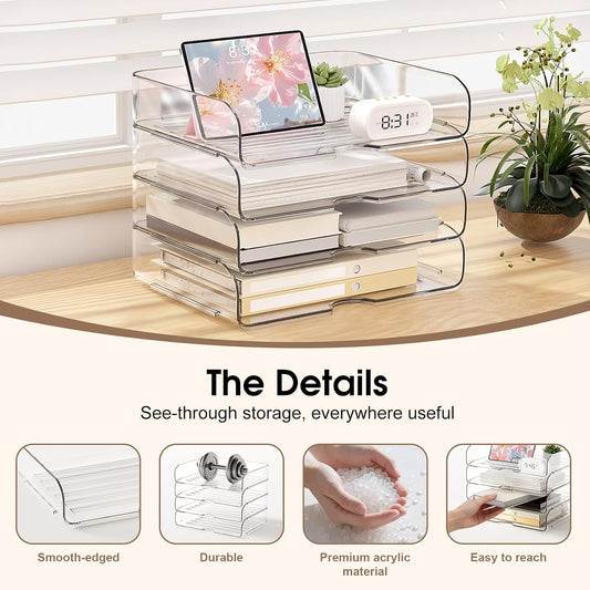 4-Tier Paper Organizer Desk Organizer Acrylic Paper Tray