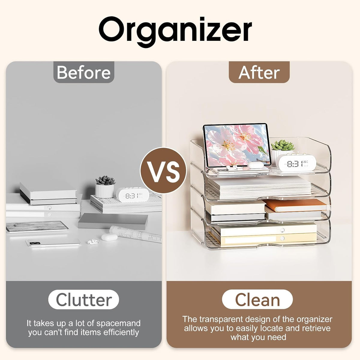 4-Tier Paper Organizer Desk Organizer Acrylic Paper Tray