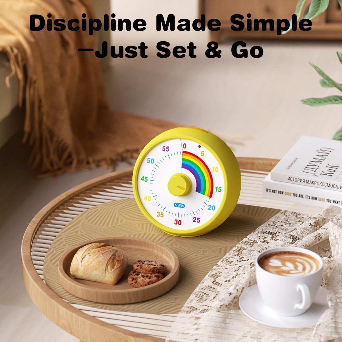 Visual Timer for Kids, 60-Minute Countdown Timer for Classroom Office Kitchen, Desk Timer Kids Time Management Tools with Silent Operation, Pomodoro Time Rainbow Pattern (Orange)