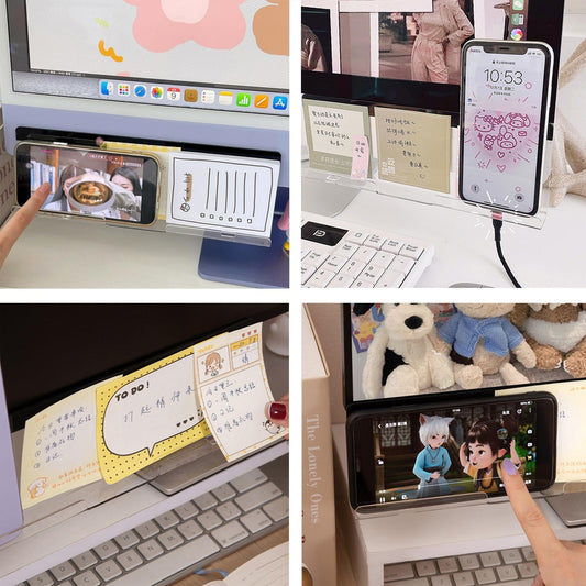 2 Pack Computer Monitor Memo Board Bottom Mount,Computer Monitor Message Board with Phone Holder, Monitor Sticky Note Holder Message Memo Panel for Monitors Screen Cabinets