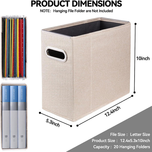 Letter Size File Organizer, File Folders Organizer, Fabric Storage Box, Collapsible Paper Organizer with Metal Handle, Smooth PVC Rails, Only Box (Beige)