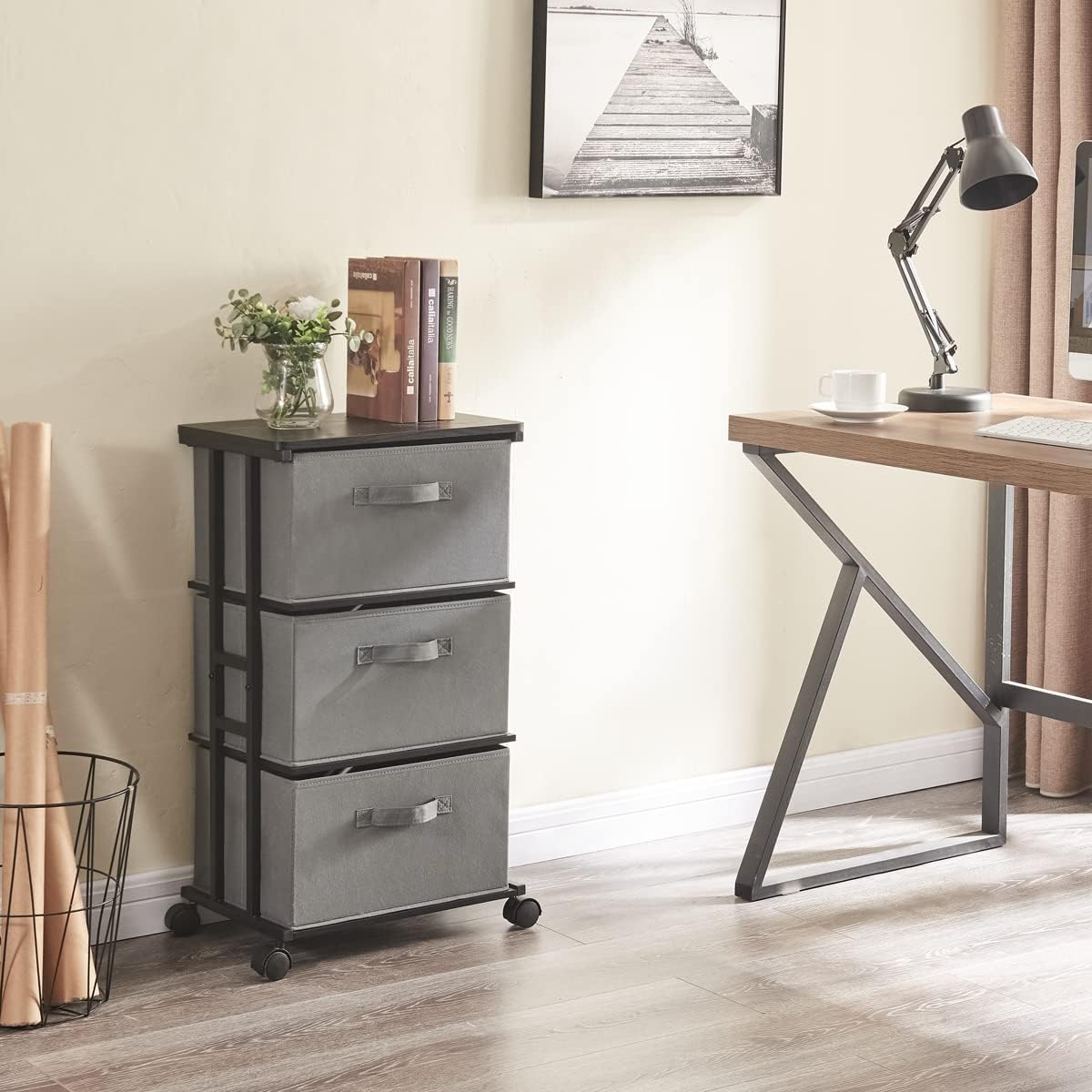 Dresser Storage with 3 Drawers, Fabric Dresser Tower, Vertical Storage Unit for Bedroom, Closet, Office, Black