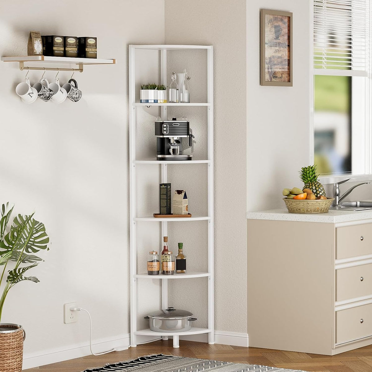 6 Tier Corner Shelf with LED Light, 67.5" Black Narrow Bookshelf