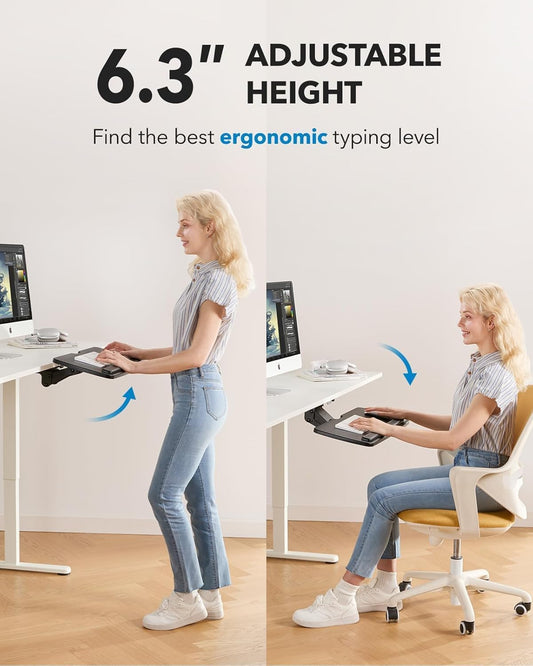 Under Desk Keyboard Tray, 360 Degree Adjustable Mouse Platform