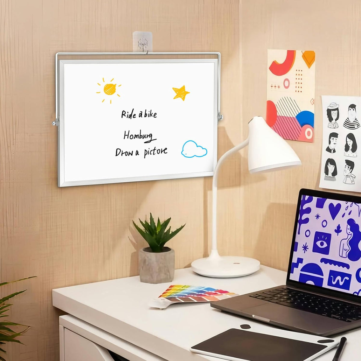 Small Desktop White Board with Stand, 10" x 10" Double-Sided Silver Aluminium Frame Whiteboard for Kids, Mini Dry Erase Board for Home, Office, School