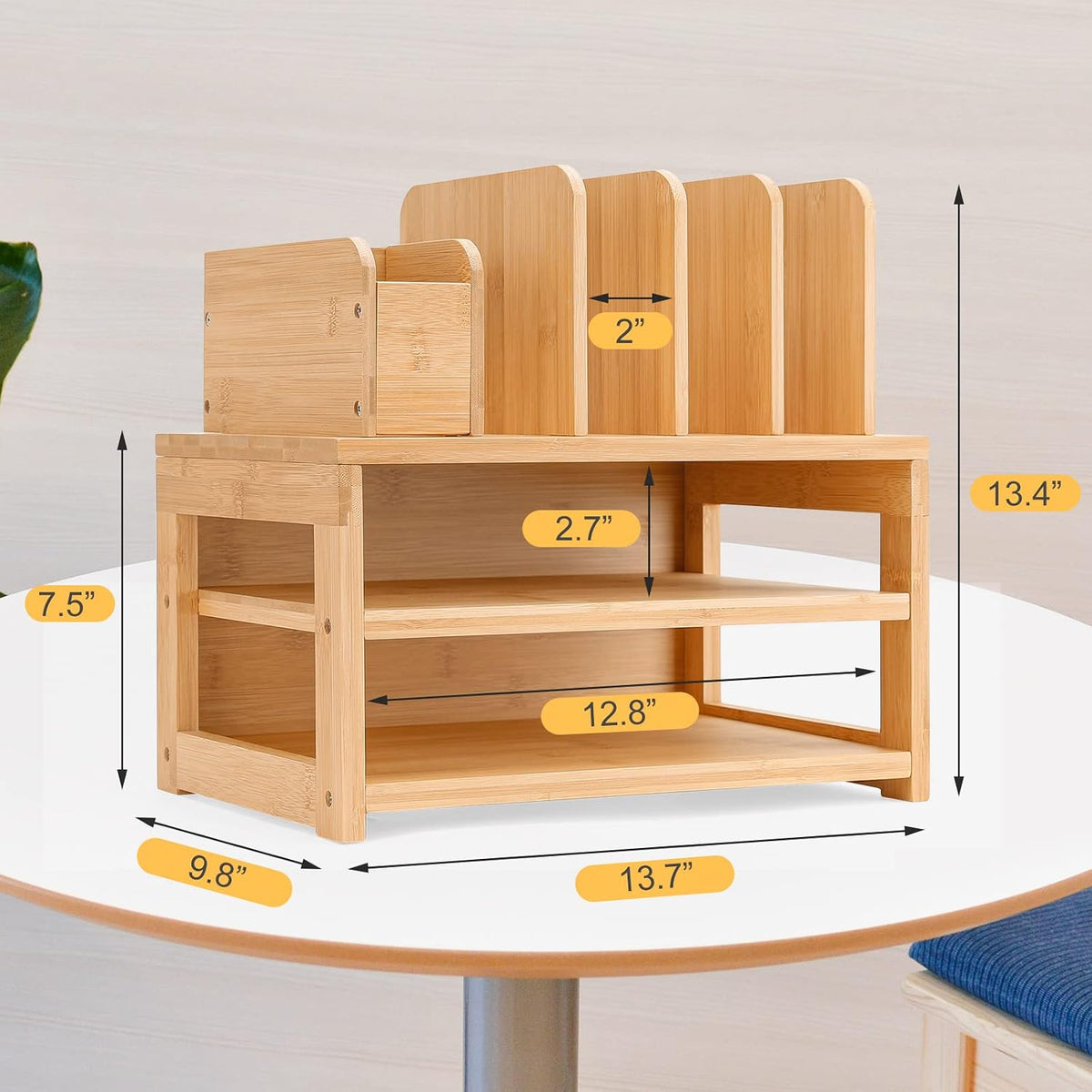 Desk Organizer with File Holder: 3-Tier Bamboo Organization for Desks