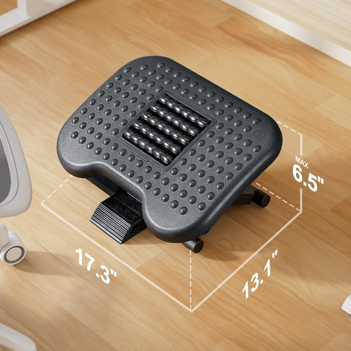 Foot Rest for Under Desk at Work, Adjustable Footrest with Massage Texture and Roller, Ergonomic Foot Stool with 3 Height Position, 30 Degree Tilt Angle Adjustment for Home, Office
