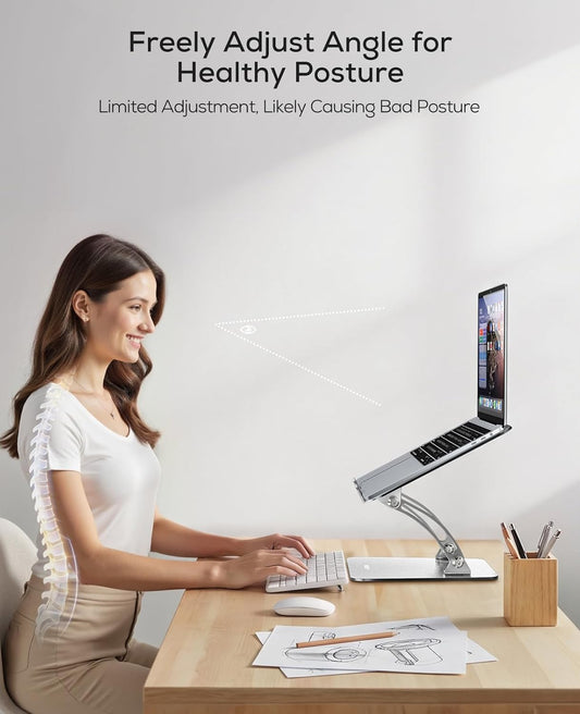 Ergonomic Adjustable Laptop Stand for Desk, Dual Foldable Computer Riser with Advanced Heat-Vent, Heavy-Duty Portable Notebook Holder for Posture Correction, Compatible with Mac 10-16" Laptops