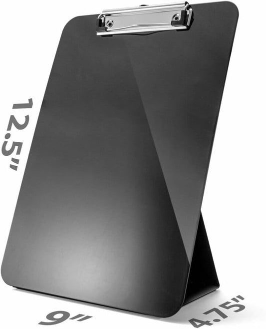 Recycled Plastic Free Standing Clipboard with Easel Back, Lightweight Portable Writing Foldable Clip Board for School, Office, Home, Restaurant, Black (83039)