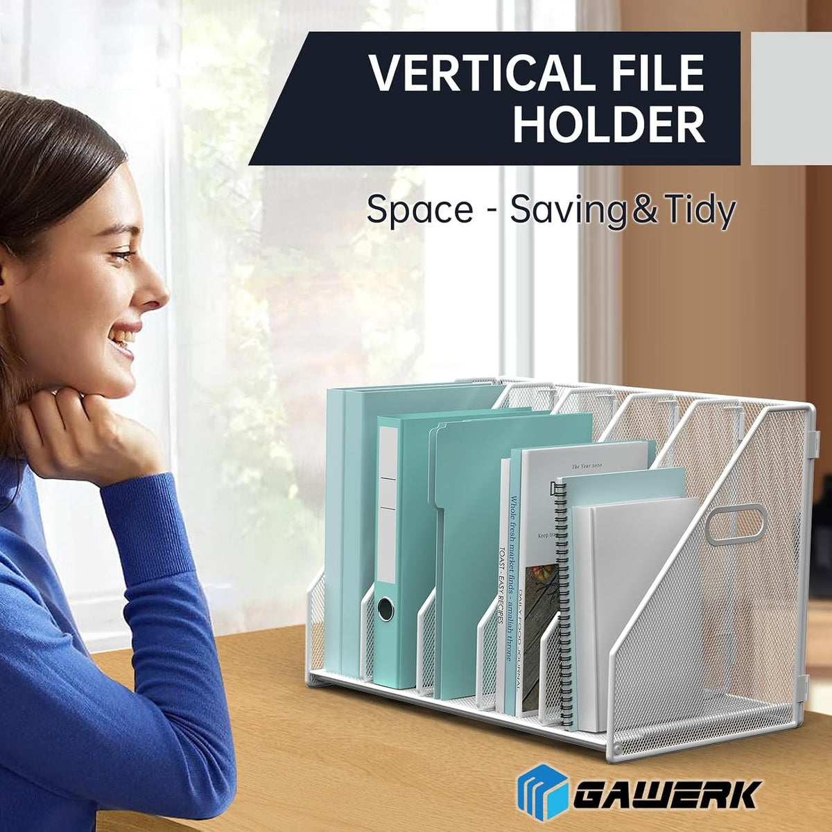 Desk File Organizer Folder Holder with 5 Vertical for Office Black