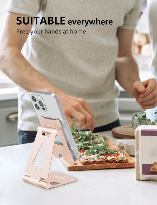 Foldable Cell Phone Stand for Desk, Holder for iPhone,Rose Gold
