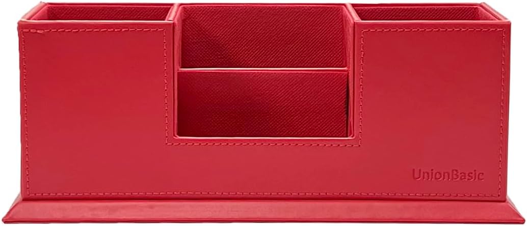 Desk Organizer, Desktop Caddy Leather Multi-compartment Pen Holder Office Stationer Organizer, Black