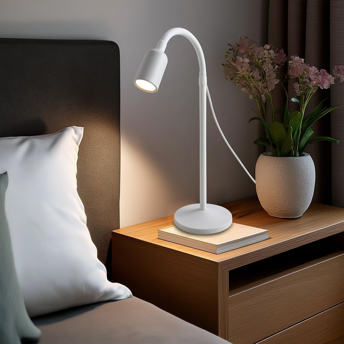 Small Desk Lamp with Flexible Gooseneck, USB Reading Light Nightstand with 3 Color Temperatures, Dimmable Eye-Caring Bedside Table Lamp for Home Office Bedroom Dorm RV - Black