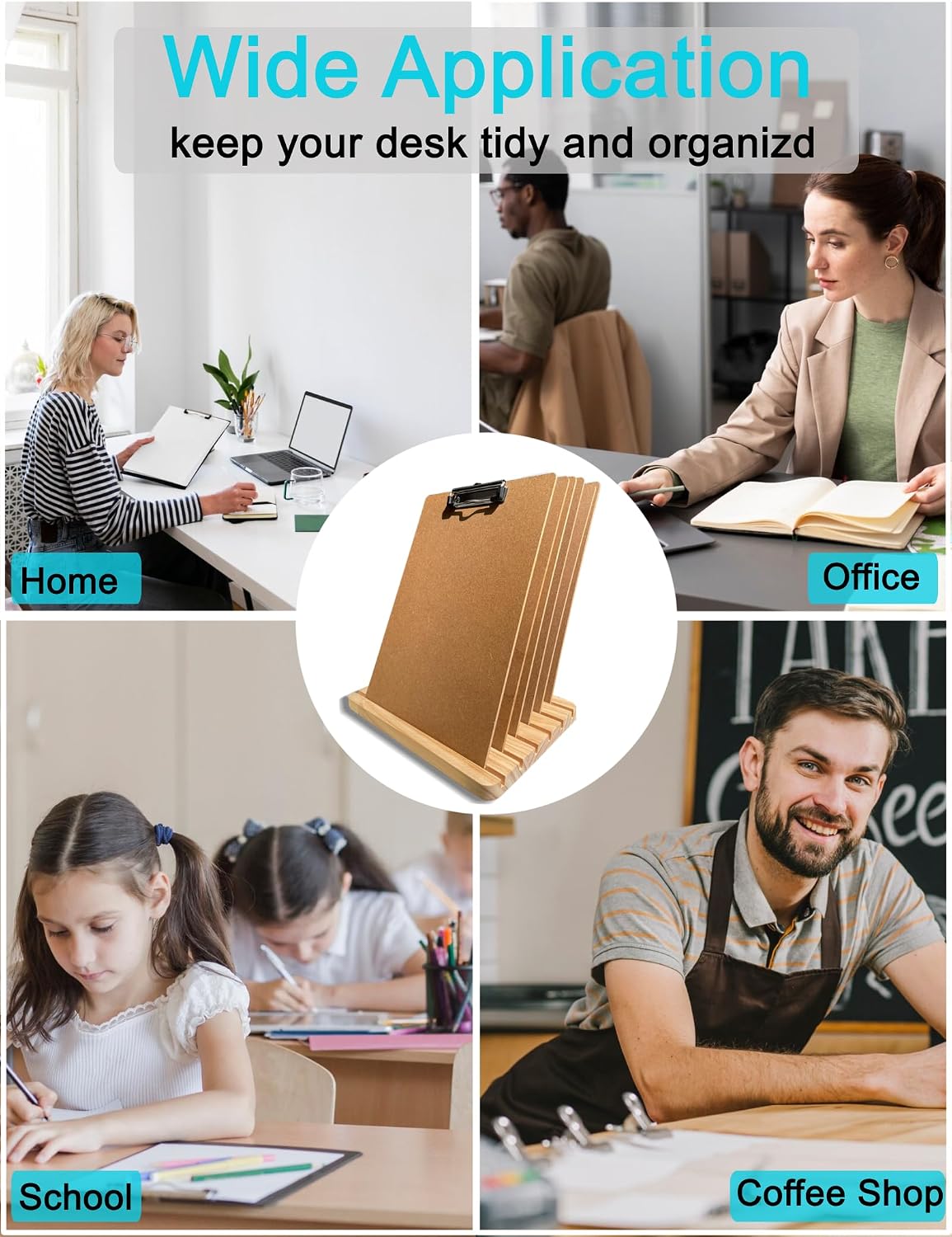 Clipboard Holder, Wood Clipboard Organizer Display Stand, Document Typing Paper Stand, Receipt Holder, White Board Storage Rack Organizer for Home Classroom Must Haves, Office, No Assembly Required
