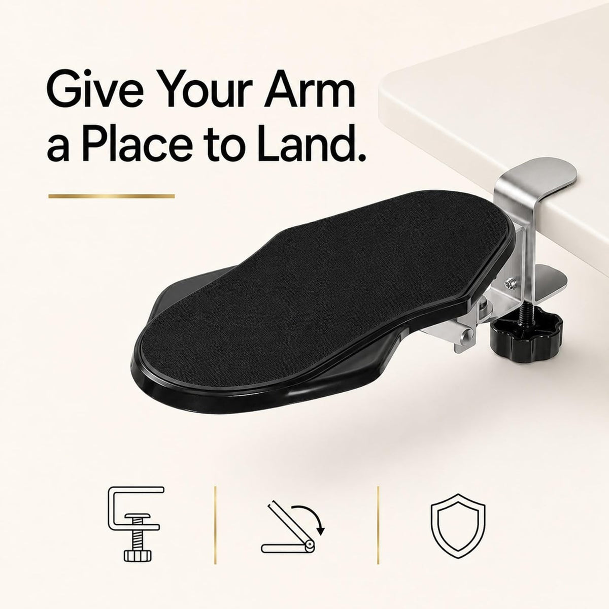 Arm Rest for Desk, 180 Degree Rotating Elbow Pad, Wrist Support, Black