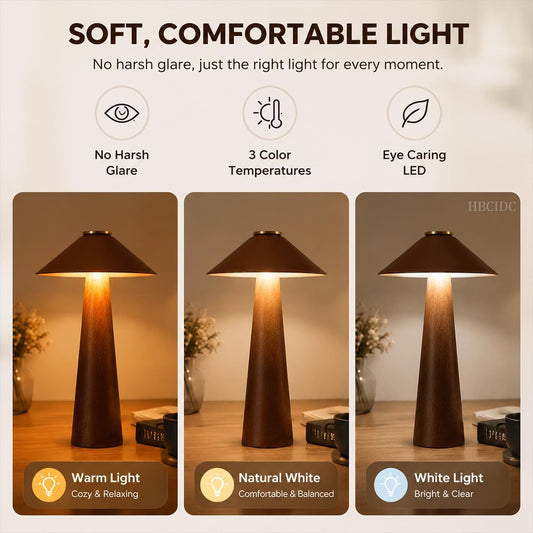 Wood Mushroom LED Desk Lamp - Home Art Decor (Walnut Wood)