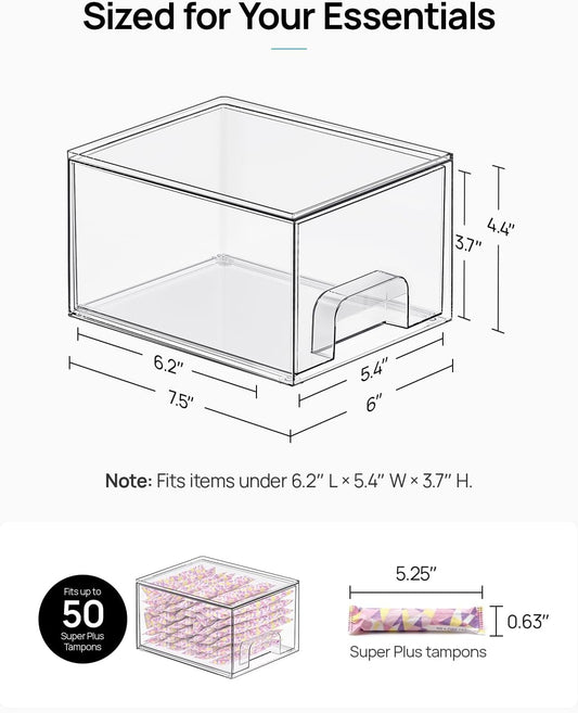 Small Clear Stackable Storage Drawers, Fits Narrow Spaces