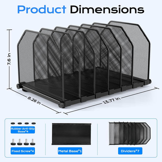 Adjustable File Organizer for Desk, 6 Sections Vertical File Folder Holders