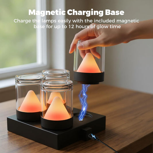 Mini Rechargeable Night Lights with Charging Base | 4-Pack Small Transparent Shower Table Lamps with 7 RGB Color Changing, Portable for Bedroom, Living Room, Desks, Restaurant, Camping