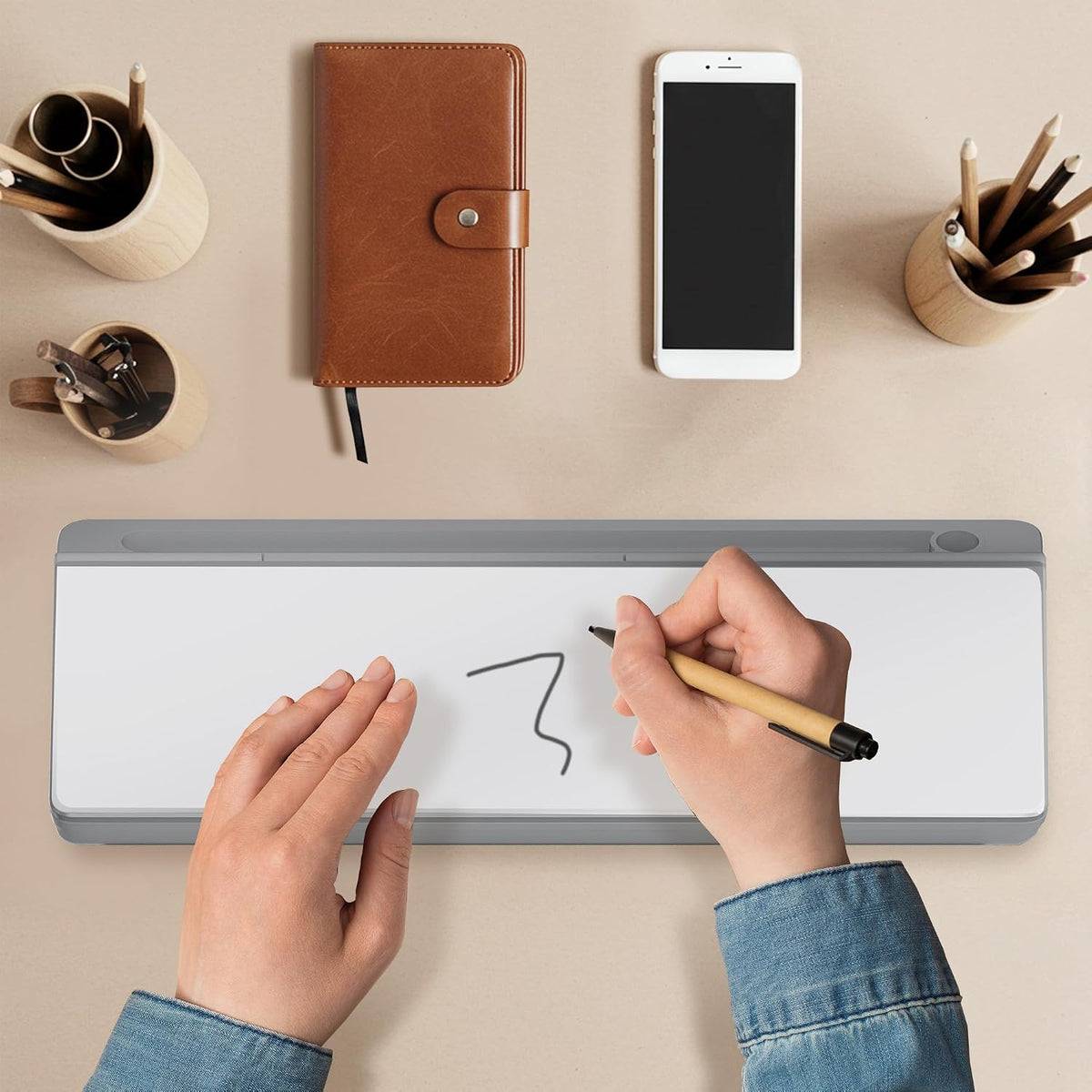 Desktop Whiteboard, Dry Erase Board Computer Keyboard Stand with Marker, Desk Organizers with Accessories for School, Home and Office Supplies (Grey-White)