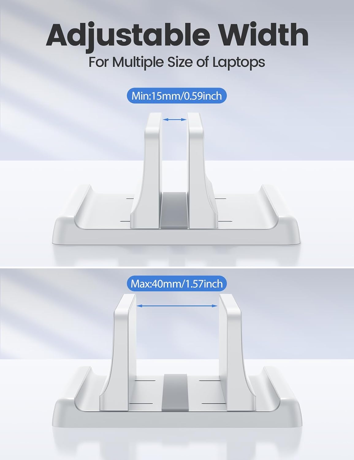 Vertical Laptop Stand Holder Organizer Plastic Adjustable Desktop Notebook Dock Space-Saving 3 in 1 for All MacBook Pro Air,Mac,HP,Dell,Microsoft Surface,Lenovo,up to 17.3 inches (Black)