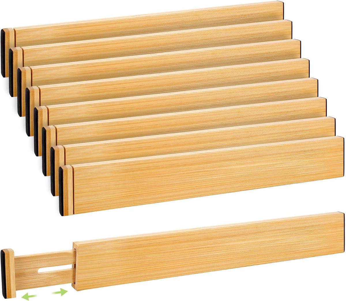 Drawer Organizer, Spring-Loaded Expandable Bamboo Dividers