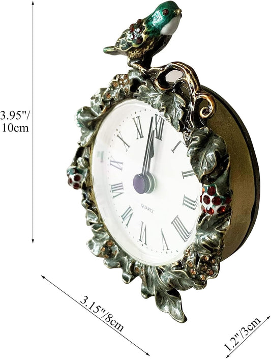 Decorative Mini Table Clock, Vintage Metal Silent Analog Quartz Battery Operated Table Top Clock for Living Room Decor Shelf