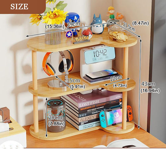 Vertical Wood Corner Shelf, Simple Desktop Small Bookshelf 3-Tier Clutter and Ornaments Storage Shelf File Organizer Rack Bookcase (Oak, 3-Tier)