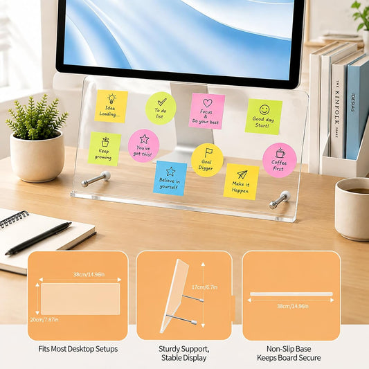 Monitor Memo Board 15"x7.9", Large Transparent Acrylic Sticky Note Holder