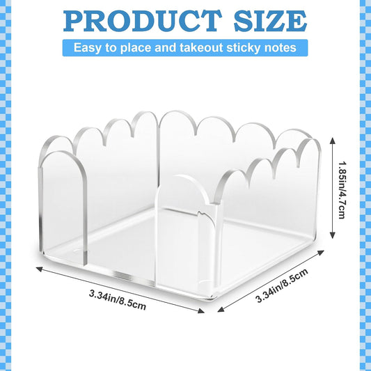 3x3 Scalloped Acrylic Sticky Note Holder Clear Cute Post It Note Holder Dispenser for Classroom, Desk Organizer Accessories for Dorm Room, School Office Necessities