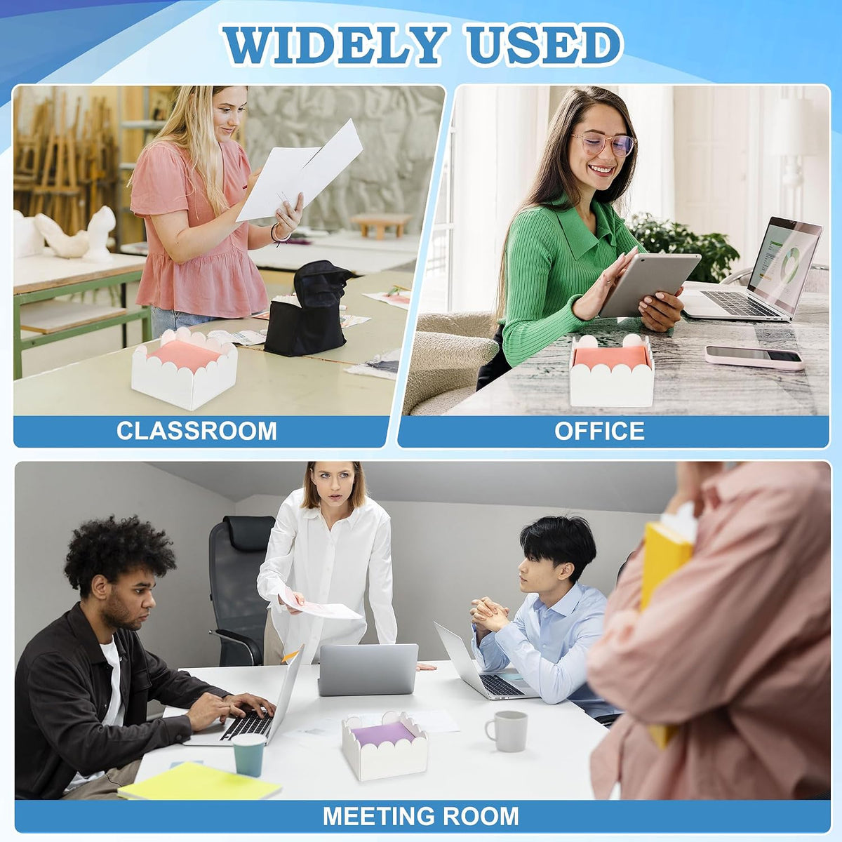 3x3 Scalloped Acrylic Sticky Note Holder Clear Cute Post It Note Holder Dispenser for Classroom, Desk Organizer Accessories for Dorm Room, School Office Necessities