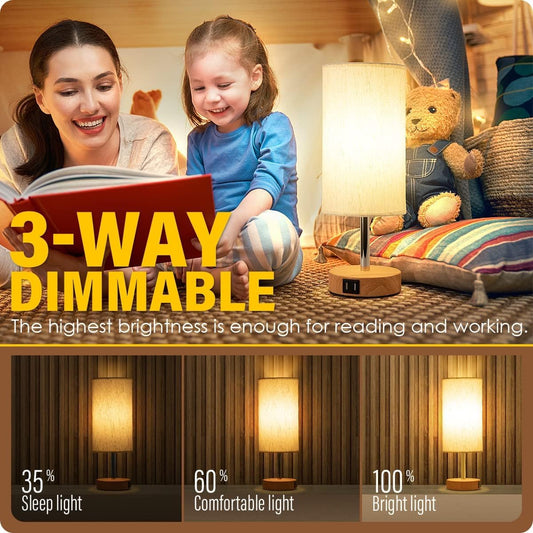 Bedside Table Lamp with USB Ports, Touch Dimmable Nightstand