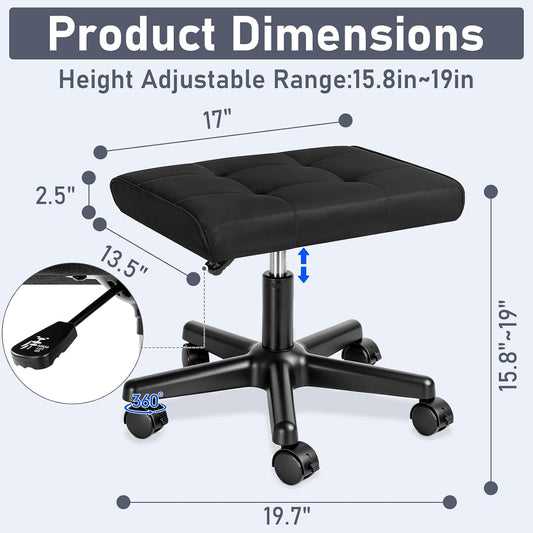 Footrest Under Desk Leg Rest Ottoman Adjustable Height Foot Stool (Black)