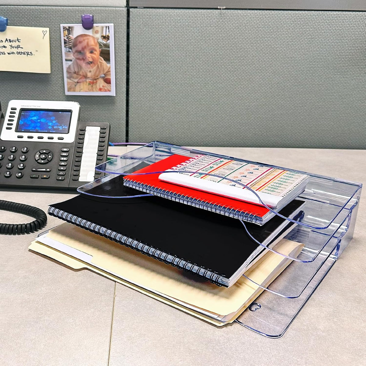 250099 Three Tier File and Brochure Desktop Wall Organizer Holder with Dividers, Brochure Display Stand, Acrylic File Holder, Clear, 8.5" x 11"