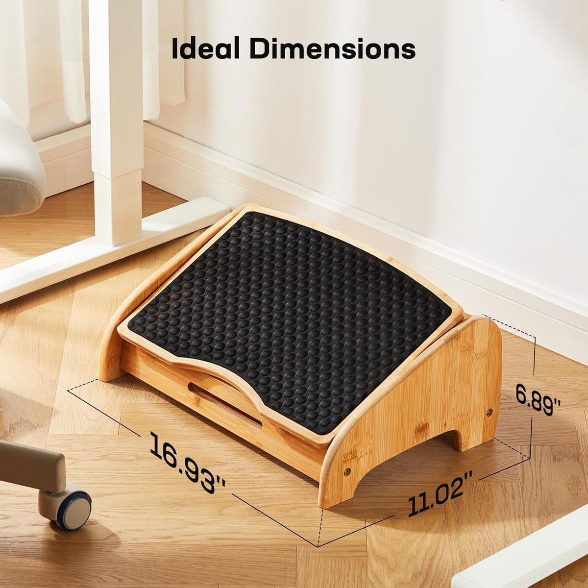 Bamboo Under Desk Footrest with 4 Heights and Massage Texture