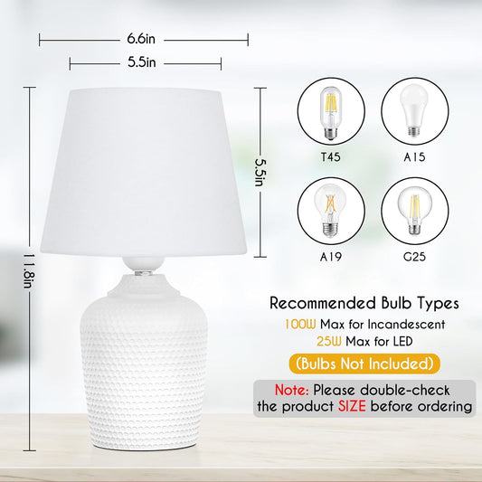11.8’’ Small Table Lamps Set of 2 for Bedroom Kid’s Room Home Office, White