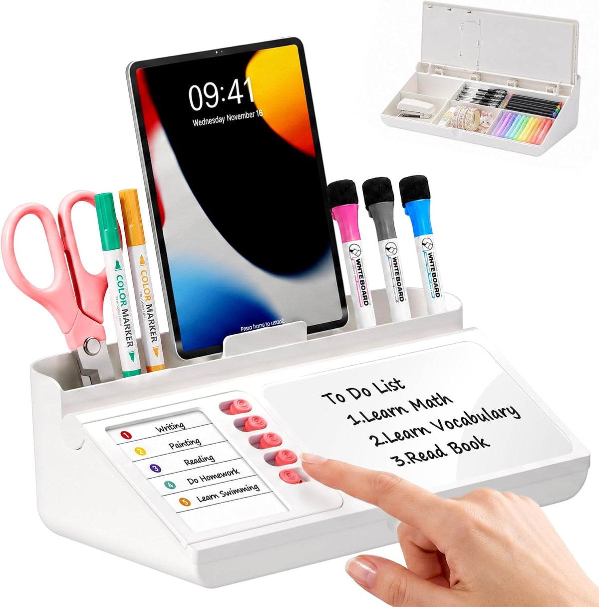 Desk Organizer Dry Erase Desktop Whiteboard with Storage, to Do List Board