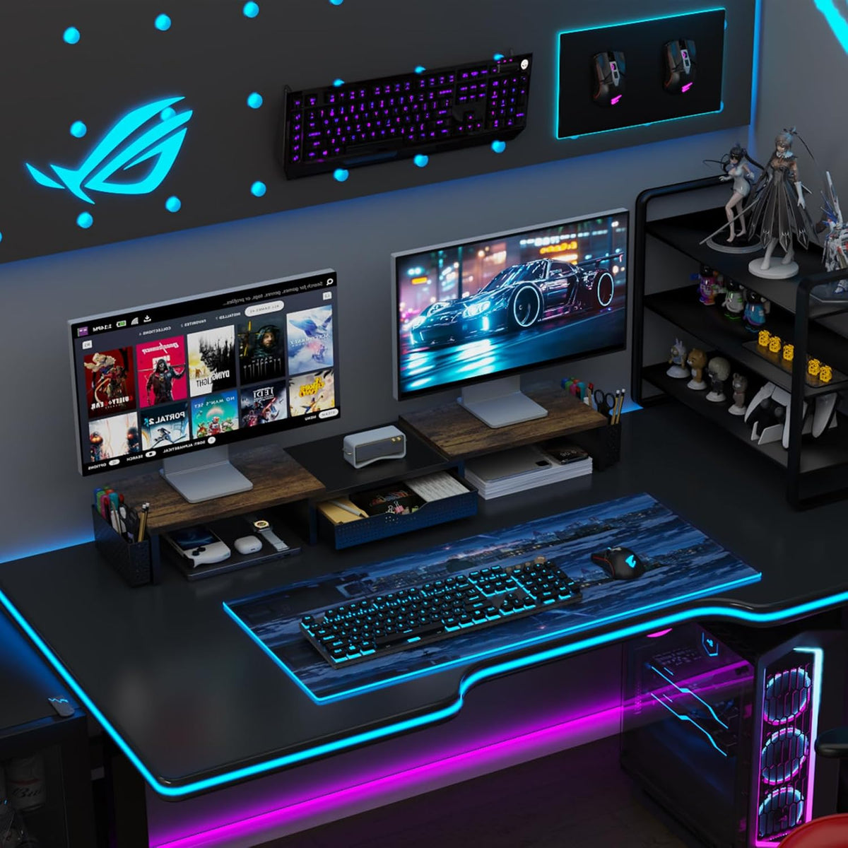 Dual Monitor Stand Riser With Drawer and 2 Pen Holders