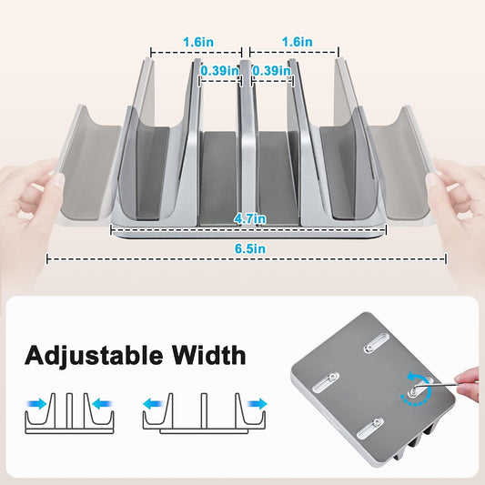4-in-1 Adjustable Vertical Laptop Stand, Aluminum Holder, Silver