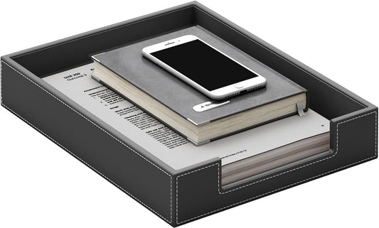 Leather Letter Tray, Elegant Desk Organizer for Office Supplies, Mail, Paper, File, Magazine, Perfect Office Organization for Desktop(Black)